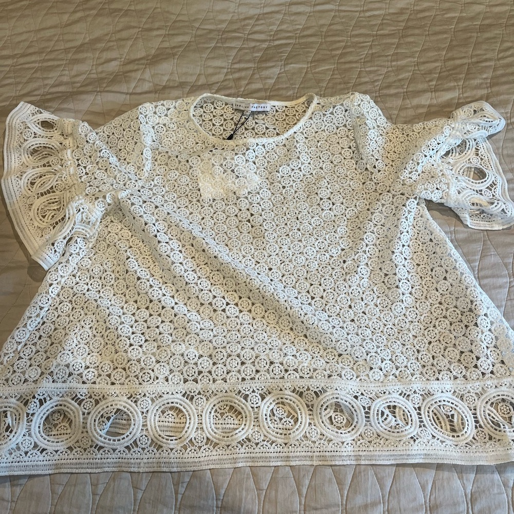 NEW English Factory White Lace Eyelet Shirt Size S - Picture 4 of 4